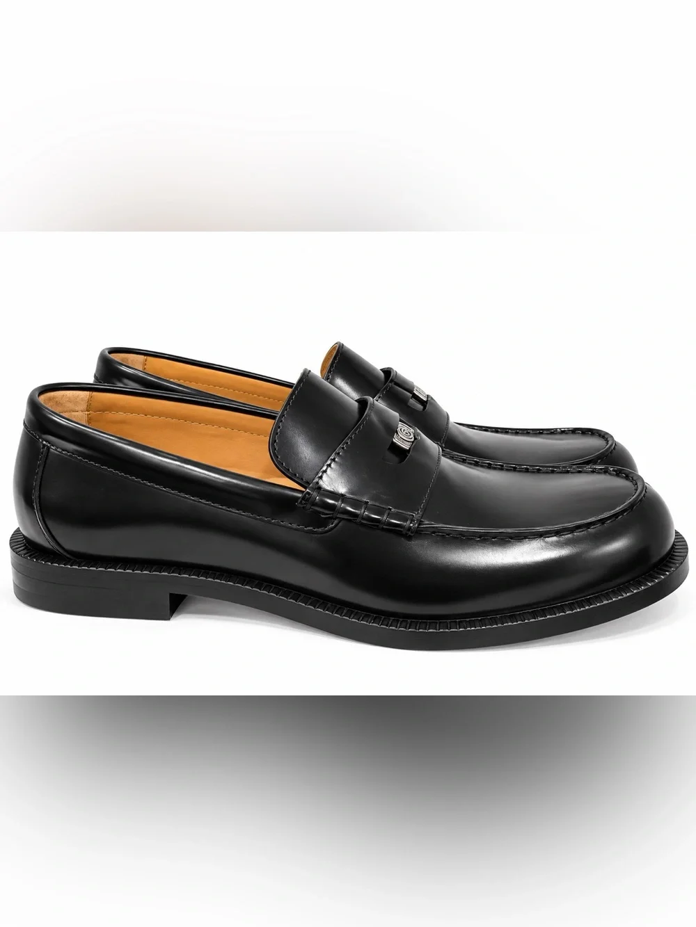 Gucci Black Leather GG Logo Penny Loafers